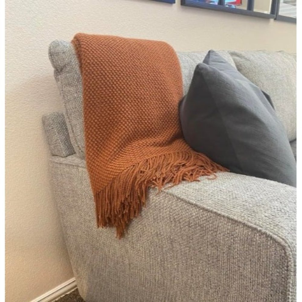 Knitted Throw Blanket with Tassels Bubble Textured Lightweight Throws